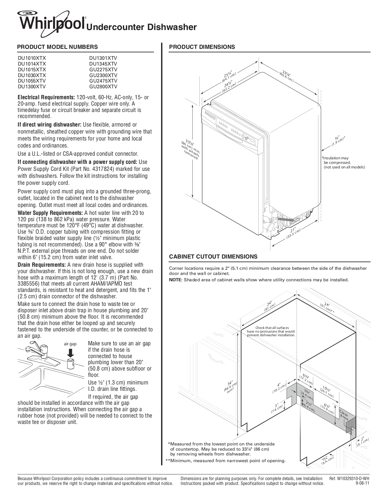 Download free pdf for Whirlpool DU1010XTX Dishwasher manual